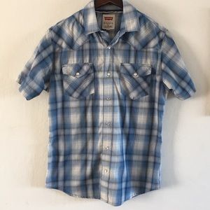 Levi's Mens Pearl Snap Shirt S Blue Plaid Modern